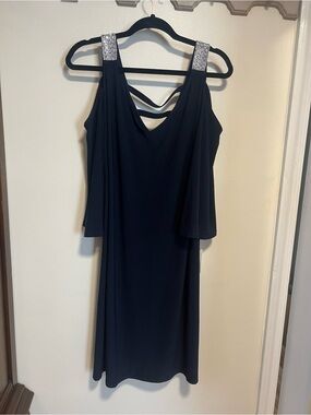 NWT Dressbarn Navy Blue Cold Shoulder Embellished Cocktail Dress Plus Size 1X.